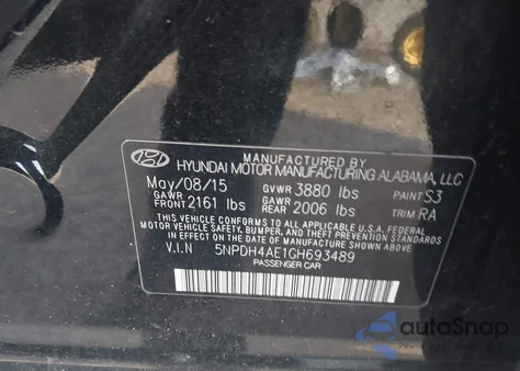 2016 Hyundai Elantra Se from USA, damaged, VIN 5NPDH4AE1GH693489